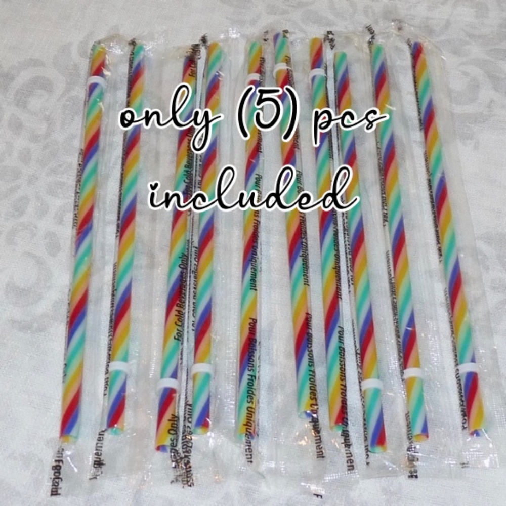 Starbucks (5) pcs Rainbow Swirls Straws reusable cold drink